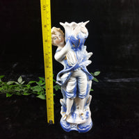 Thumbnail for Antique German Bisque Porcelain  Candle Holder Figurine – Blue & Gold Accents 9