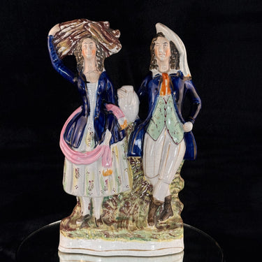 19th Century antique Staffordshire Pottery Couple Figure Large Flatback repaired0