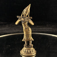 Thumbnail for Antique Thai Bronze Dancer Statue Brass Asian Gilt Flute Player Tibetian 4.5” 1