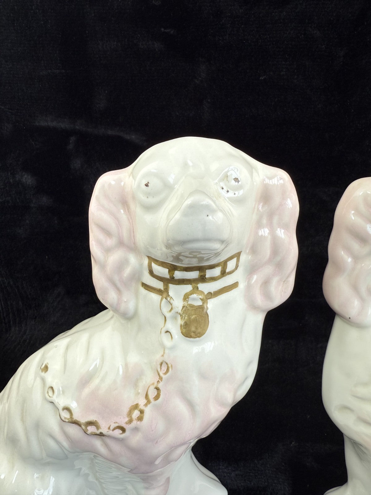 Antique Staffordshire Porcelain Pink and White  Pair King Charles Spaniel decor12
