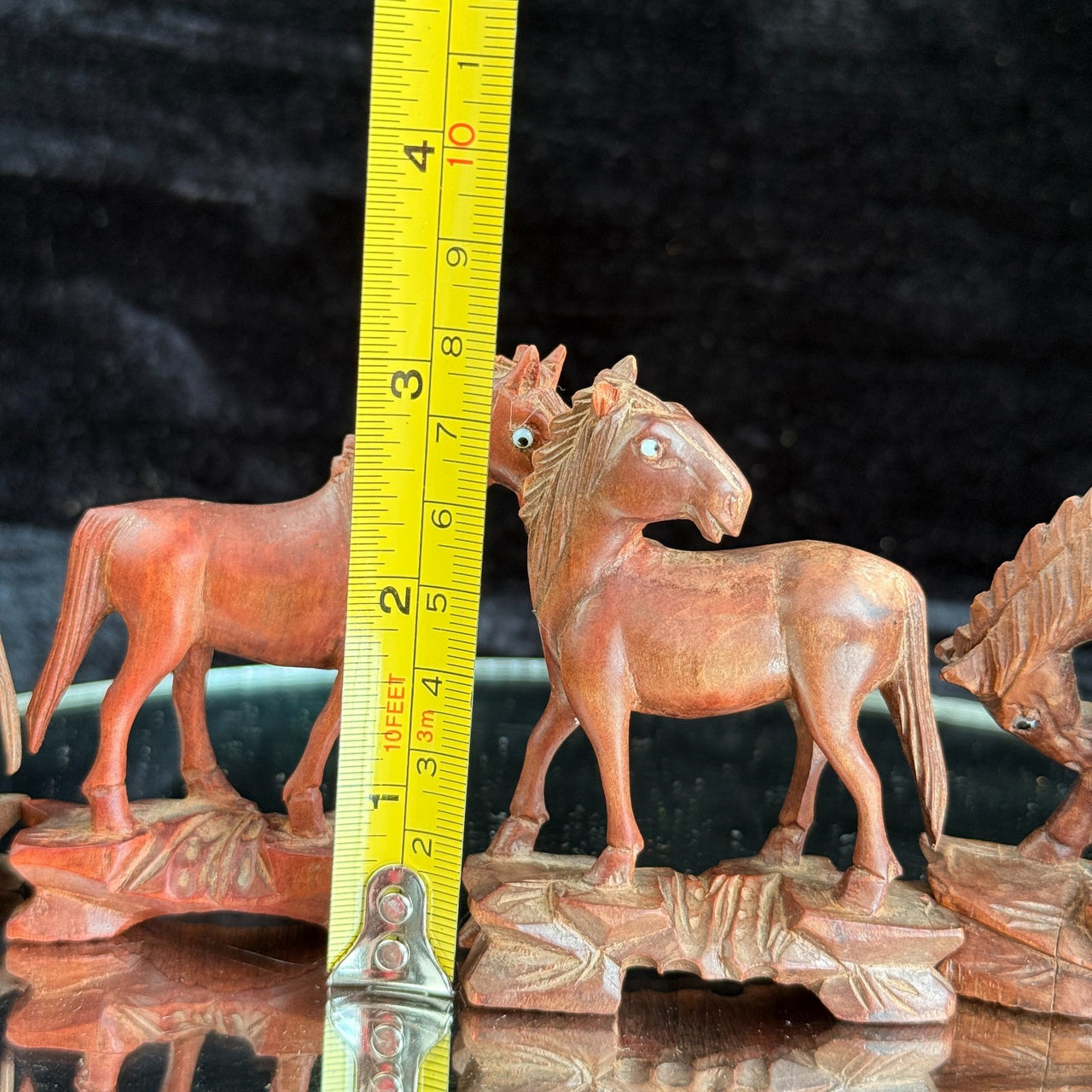 Vintage Hand Carved Wooden Horse Figurines Set Lot of 5 Rustic Folk Art 3.5”15