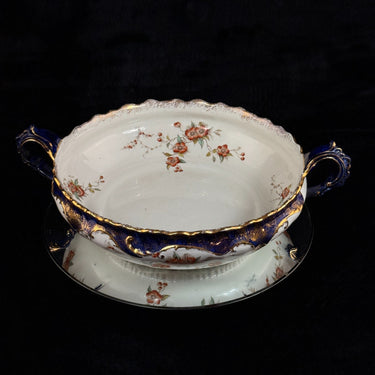 K&C Royal Semi Porcelain Bowl Cobalt Blue Gold Blossom Floral 10