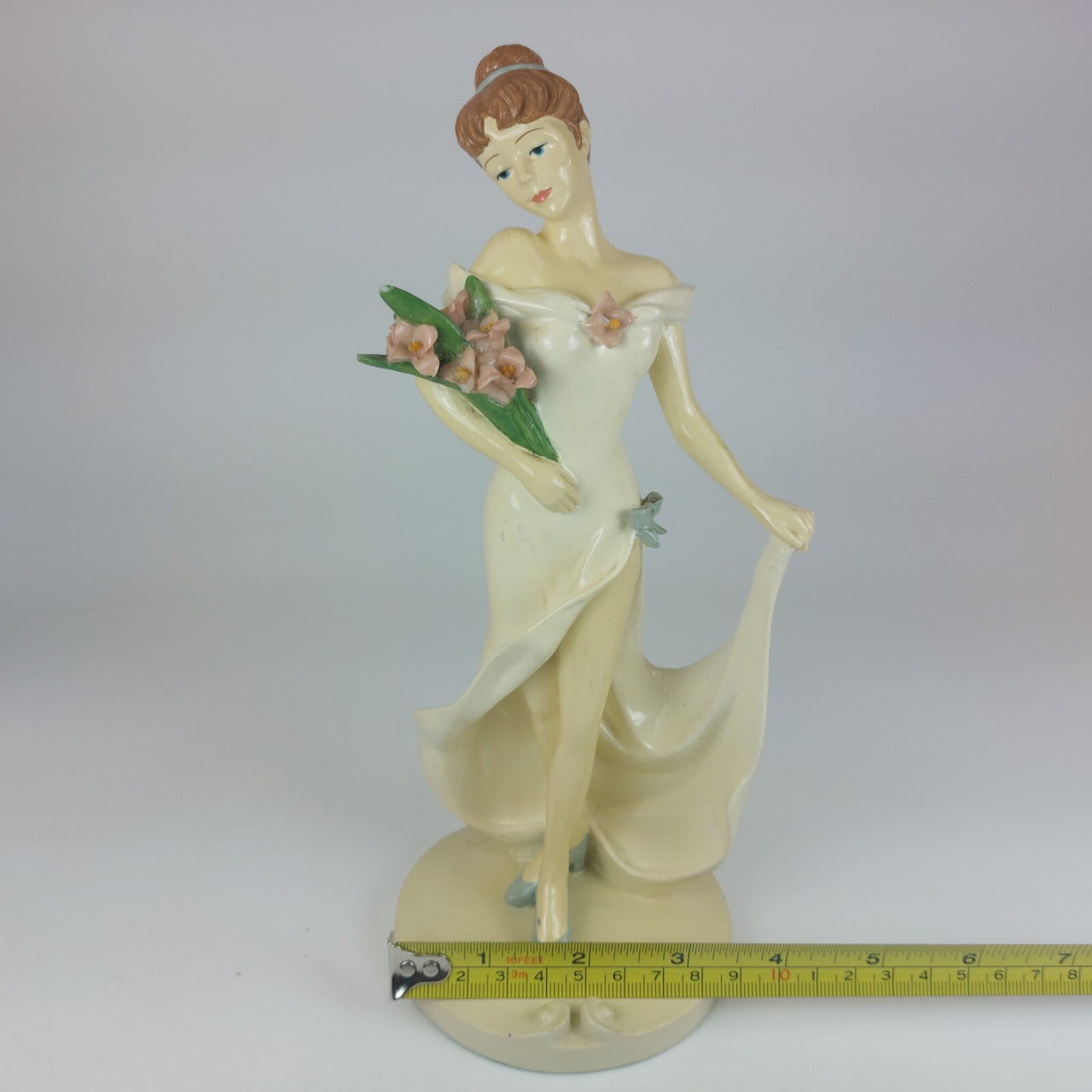 Rare Elegant Vintage Ceramic Figurine,  9" Lady with Flowers 12
