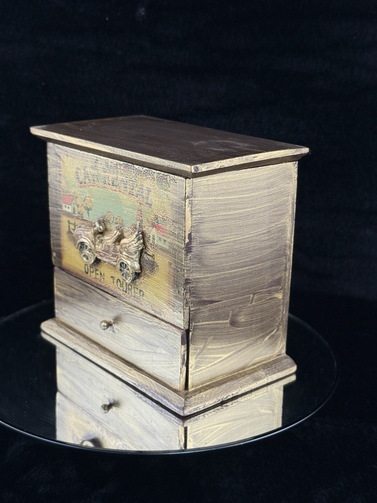 Vintage Wooden Car Rental Open Tourer Trinket Box Drawer Chest Rustic Desk Box2