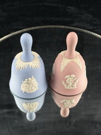 Thumbnail for Wedgwood Jasperware Bell Set – 1999 Blue Christmas & Pink Cherub – England1