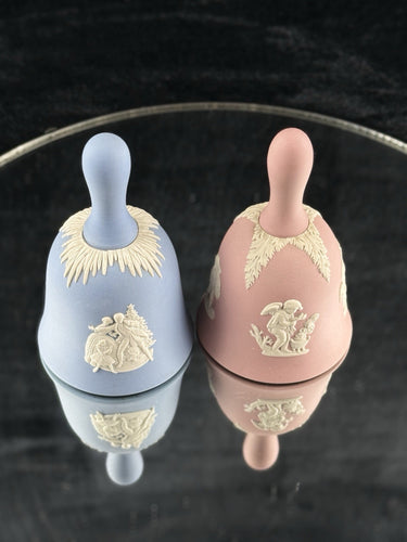 Wedgwood Jasperware Bell Set – 1999 Blue Christmas & Pink Cherub – England1