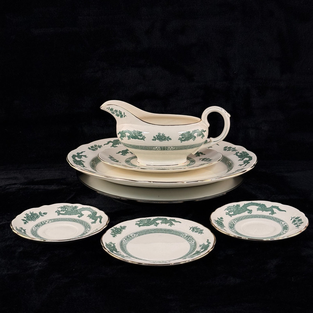 Royal England Cauldon Green Dragon Serving Set x6 – Vintage Ironstone China6