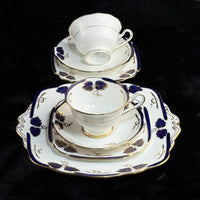 Thumbnail for Rare Royal Albert Crown 1930s Cobalt Blue 2 Trios & Cake Plate Set England. 21