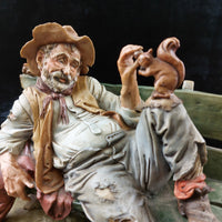 Thumbnail for Original Merli Bruno Figurine Capodimonte Italy old Man on Bench with Squirrel11