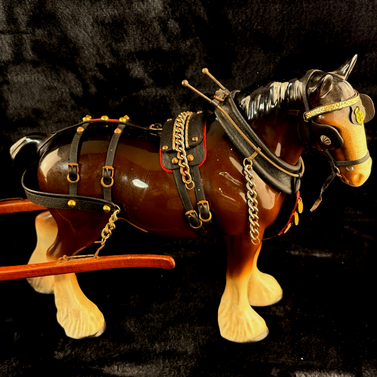 Large Porcelain Draft Horse & Wooden Farm Wagon Carriage Model see the pics7