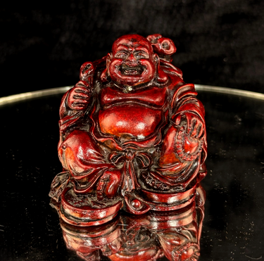 Vintage Chinese Laughing Buddha Figurine – Red Resin Symbol Happiness Prosperity0