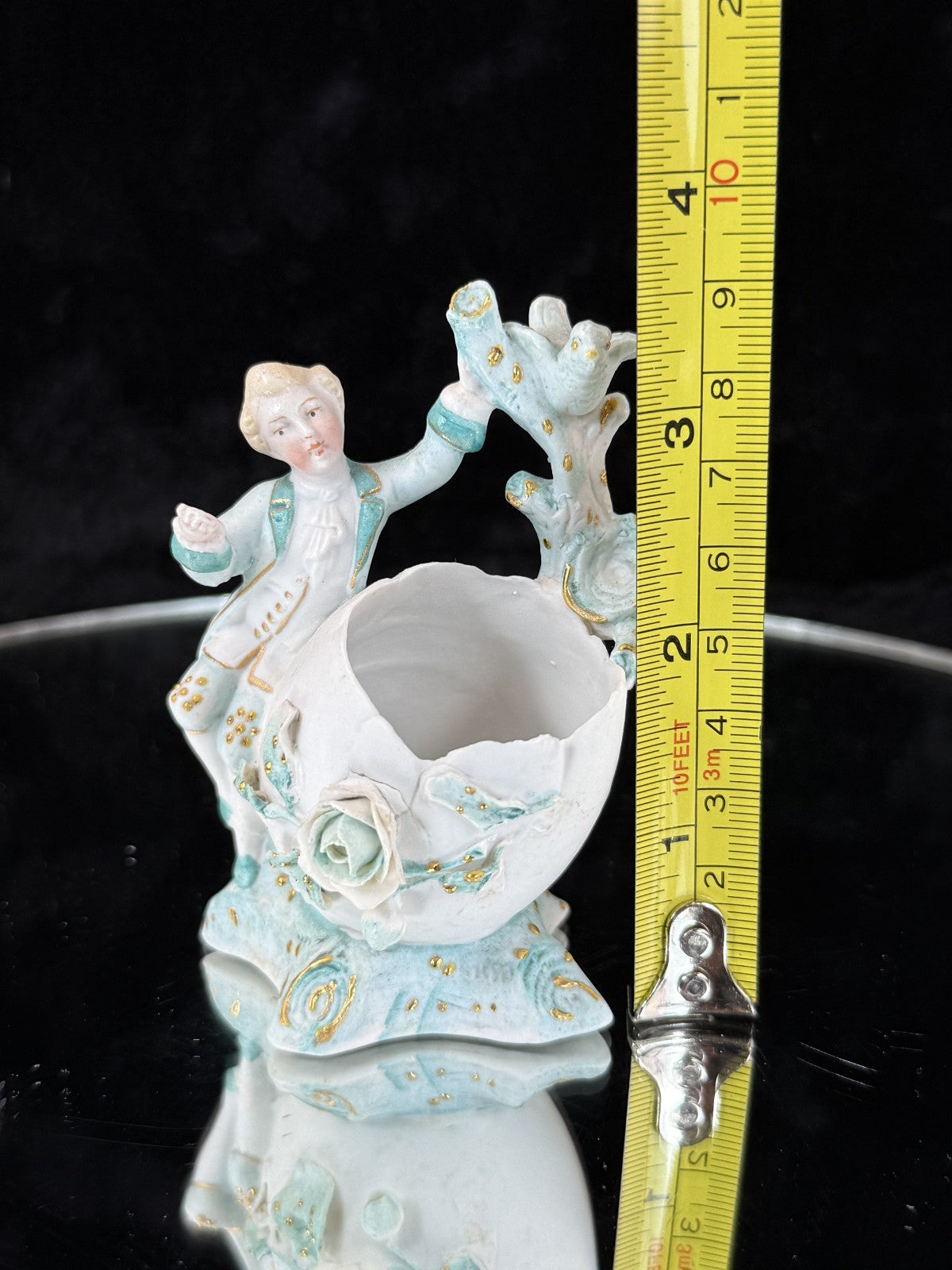 Antique 19th century German Porcelain Figurine Planter/Vase: Boy with Bird Gilt9
