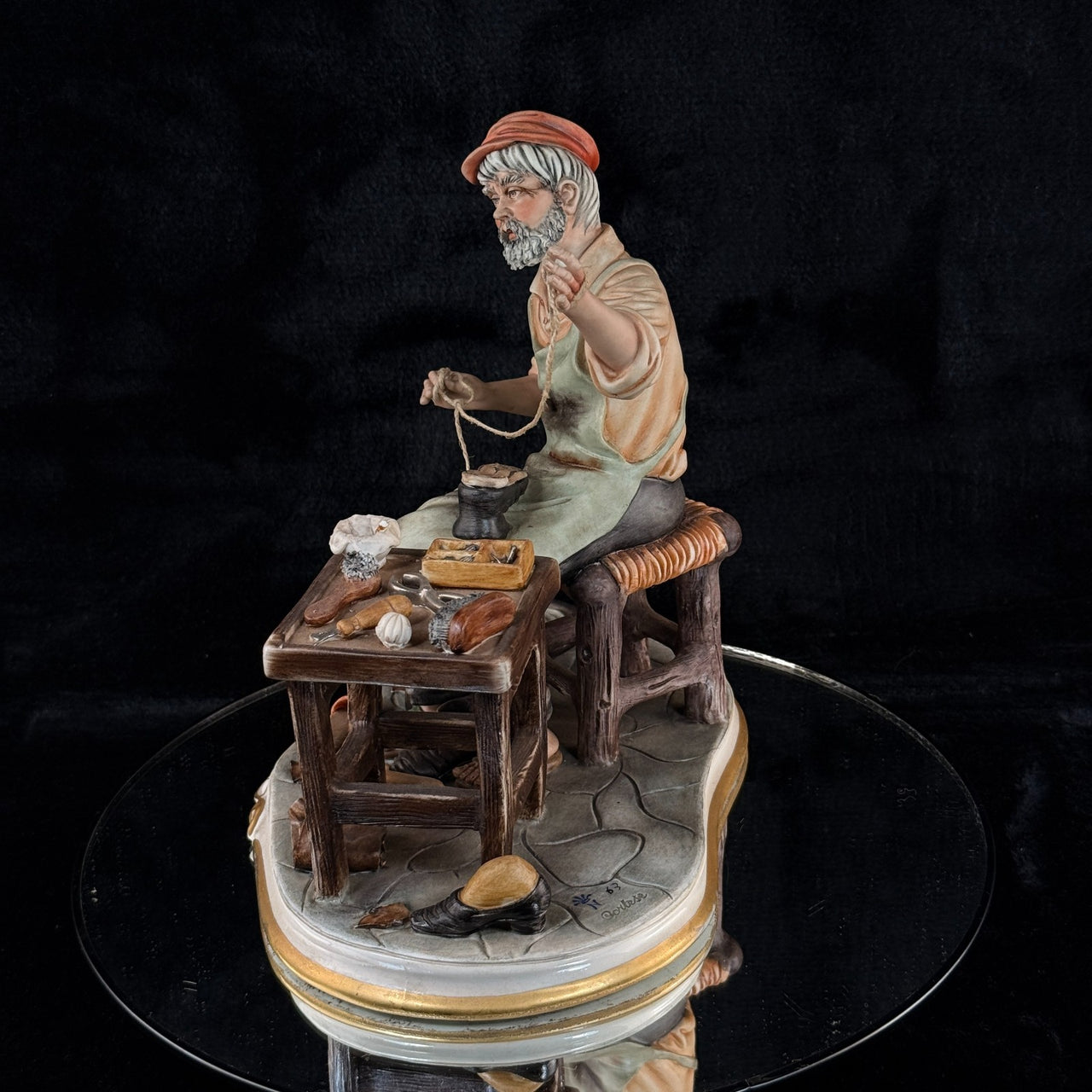 Cortese Capodimonte Figurine Porcelain Shoemaker Scene Italy 1963 Signed 9 in20