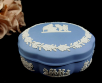 Thumbnail for Wedgwood Blue Jasperware Trinket Box – Vintage   Classical Design  England0