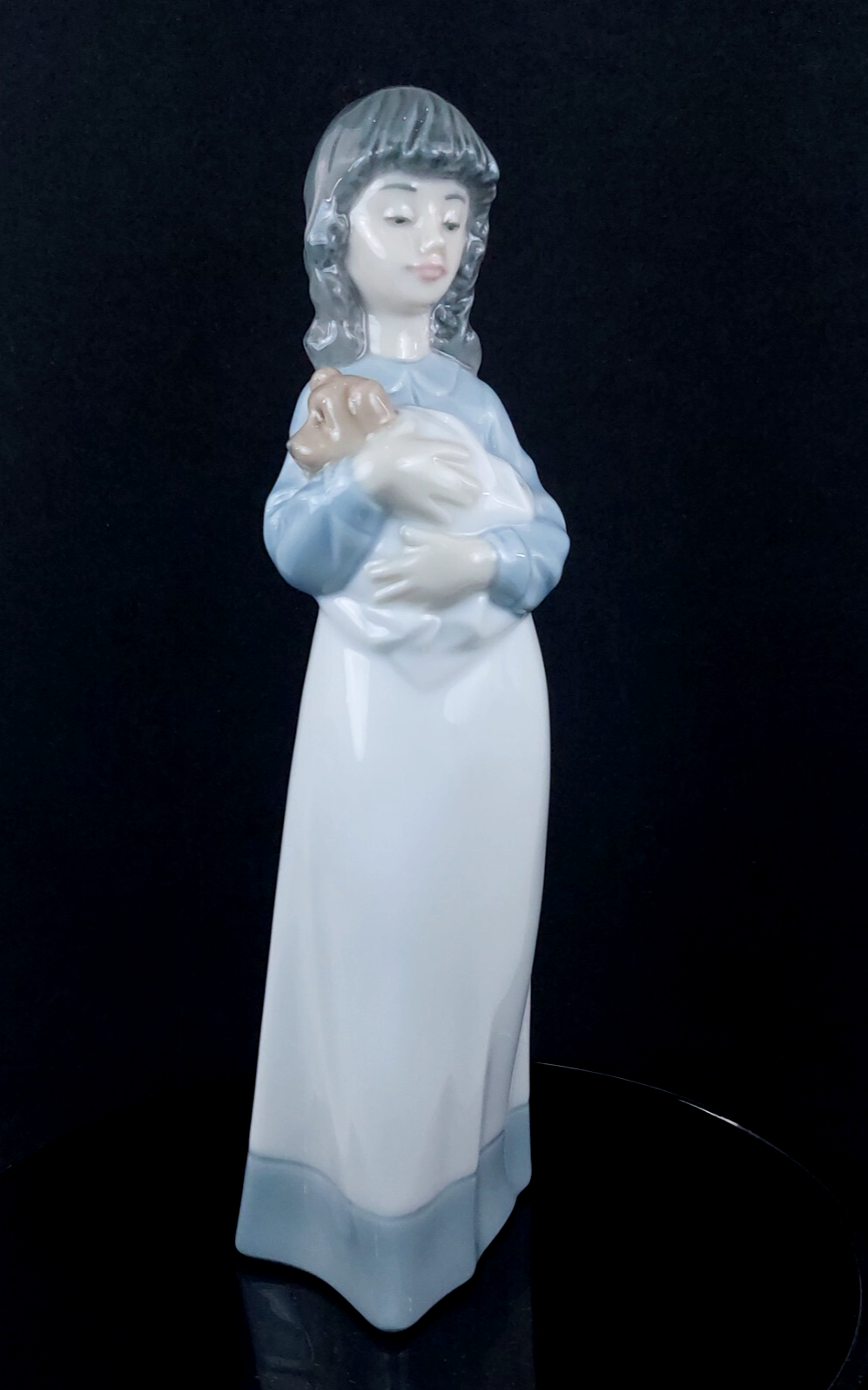 NAO Handmade Beautiful Porcelain Young ladyl with Puppy Figurine - 8.9" - 1990.0