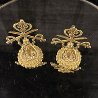 Thumbnail for Antique Brass Indian Army Emblems –3.5”.  Crowned Goddess Crossed Swords Pair 6