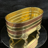 Thumbnail for Vintage Copper & Brass Planter Jardiniere 9.5” Footed Oval Hammered Floral deco14