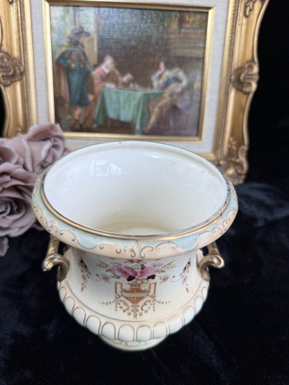 Antique Crown Devon Dora Pattern Urn Vase Gilded Floral Pottery c. 1914 Vintage7