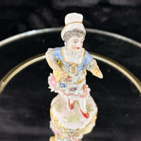 Thumbnail for Antique German Dresden Figurine  Porcelain Woman Floral Dress Lace Trim Repaired1
