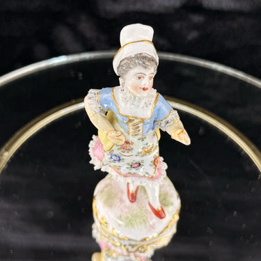 Antique German Dresden Figurine  Porcelain Woman Floral Dress Lace Trim Repaired1