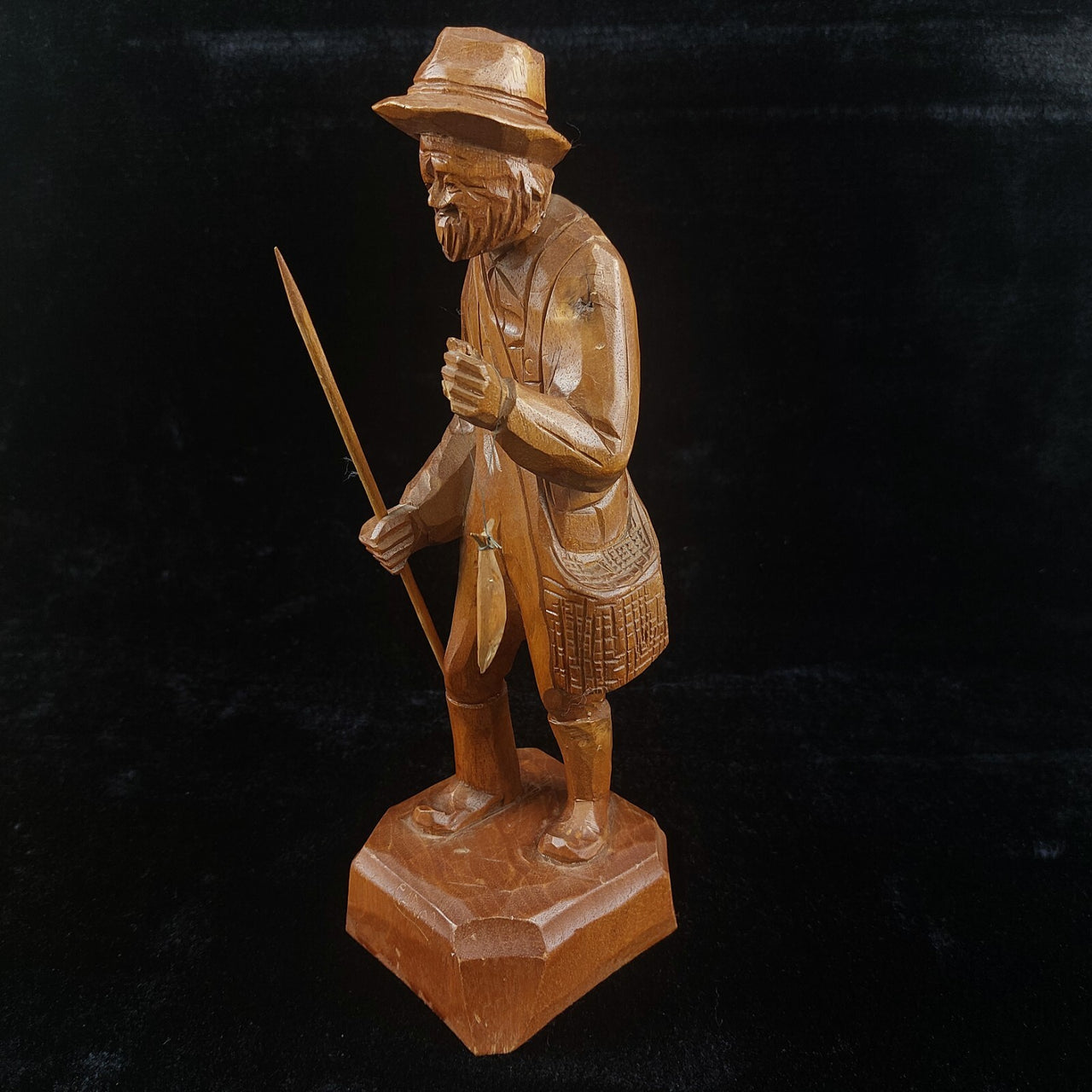 Wooden Vintage SculptureFisherman -Folk Art - Jocelyn Caron - Chipped Hand2