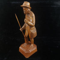 Thumbnail for Wooden Vintage SculptureFisherman -Folk Art - Jocelyn Caron - Chipped Hand2