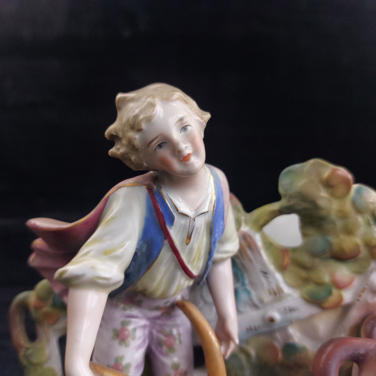 Rococo Antique Dresden Style Figural Group Vase Man Ploughing Oxen Hand Painted10