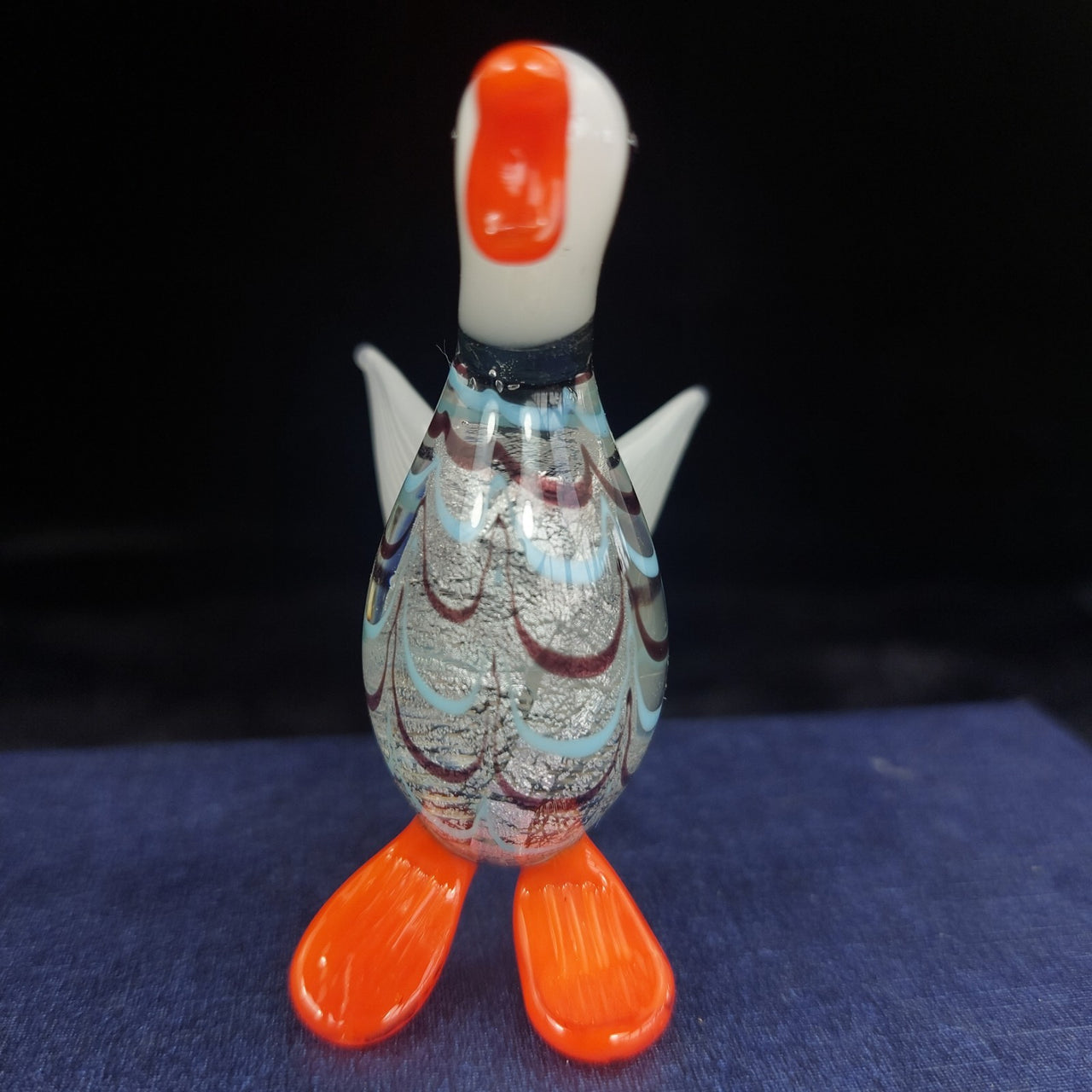 Handmade Glass Figurine Duck Orange Feet Clear Wings Bird Ornament Good Boxed 3"4
