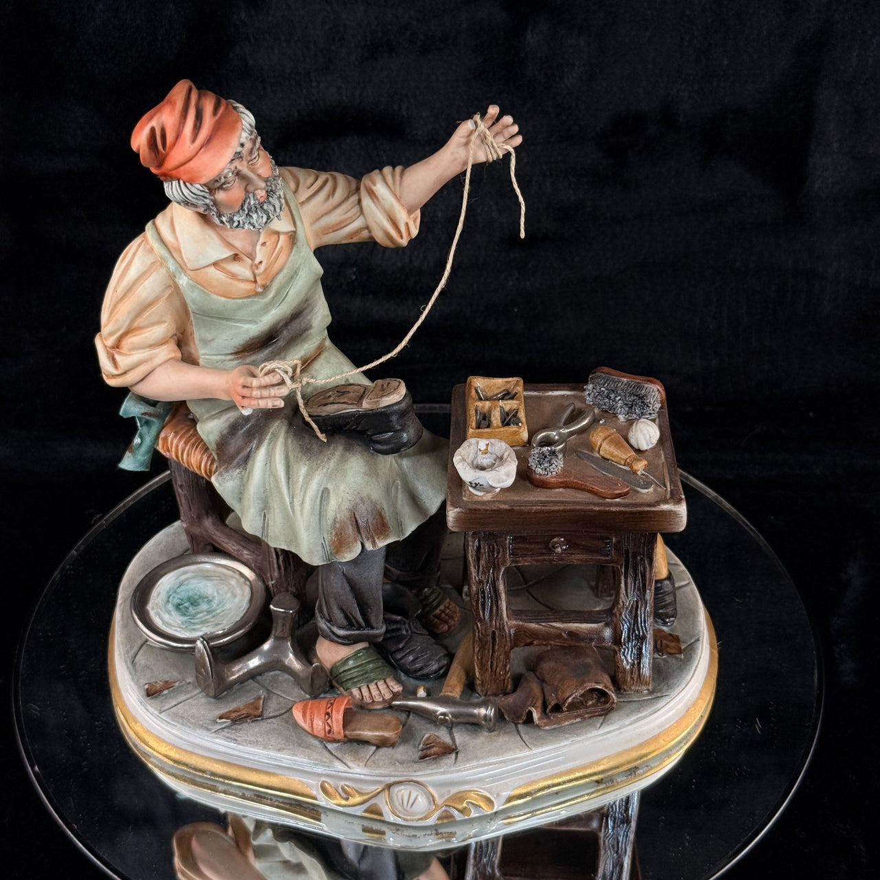 Cortese Capodimonte Figurine Porcelain Shoemaker Scene Italy 1963 Signed 9 in3