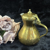 Thumbnail for Brass Antique Tankard or Pouring Vessel w Hinged Lid gold brass victorin pitcher8