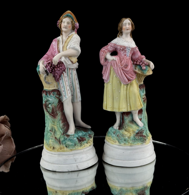 Antique 19th c Victorian Staffordshire Style Figurines Grapes & Harvester couple0