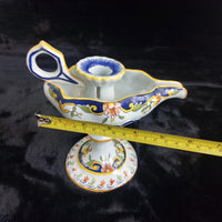 Thumbnail for Antique Italian Faience Majolica Candle Holder Hand Painted Coat of Arms Floral12