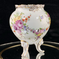 Thumbnail for 19th century antique Dresden Porcelain Vase Floral Tripod Legs 19th C Repaired4