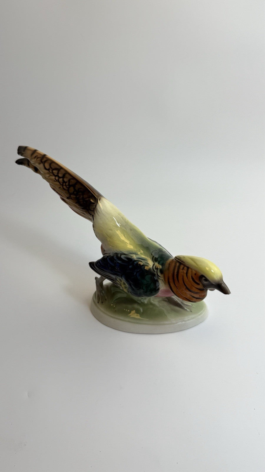 Rare Art Deco Keramos Wien Porcelain Golden Pheasant Figurine - Made in Austria12