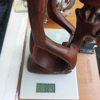 Thumbnail for Abstract Hand Carved Wood Kissing Couple Sculpture – worn base 11