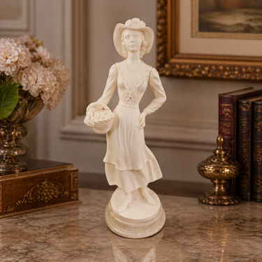Studio G. Bessi Lady Figurine Signed Resin, Country, hat damaged 17