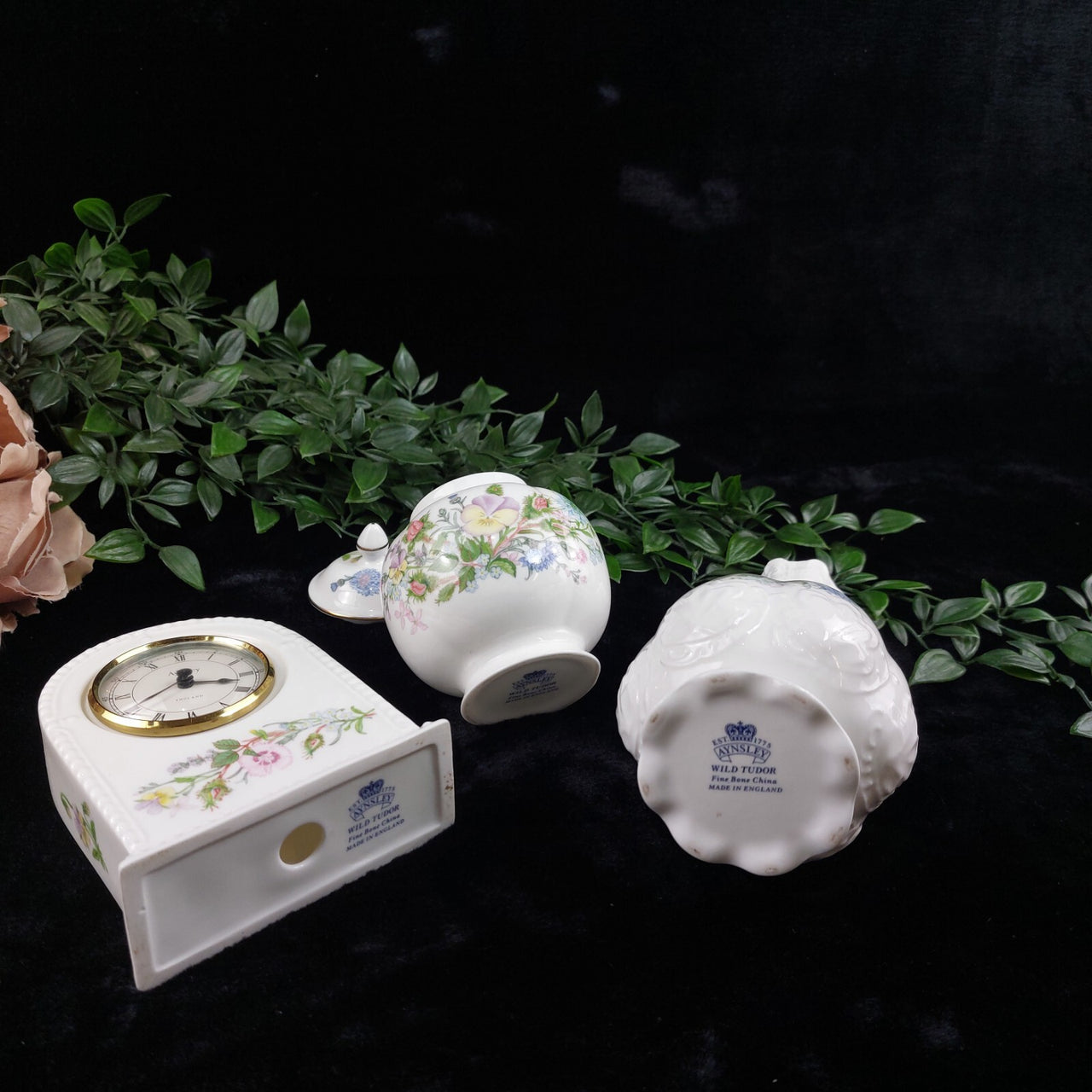 Aynsley Vintage "Wild Tudor" Fine Bone China Set - Clock, Vase & Ginger Jar Box2