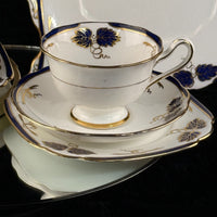 Thumbnail for Rare Royal Albert Crown 1930s Blue Cobalt 2 Trios & Cake Plate Set England.6