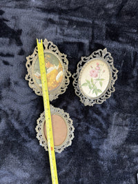 Thumbnail for Italian Vintage/Antique Brass Oval Frames with Fabric Prints - Set of 3 Italy5
