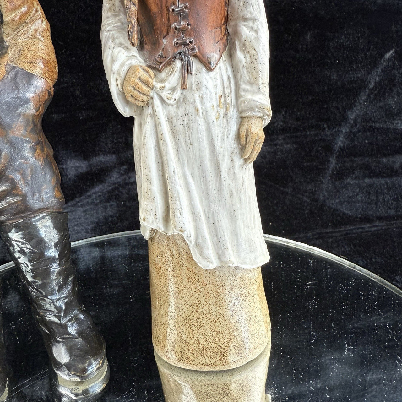 Vintage  Signed by JR Art Pottery fisherman and wife clay figurine set of 2 Rare13