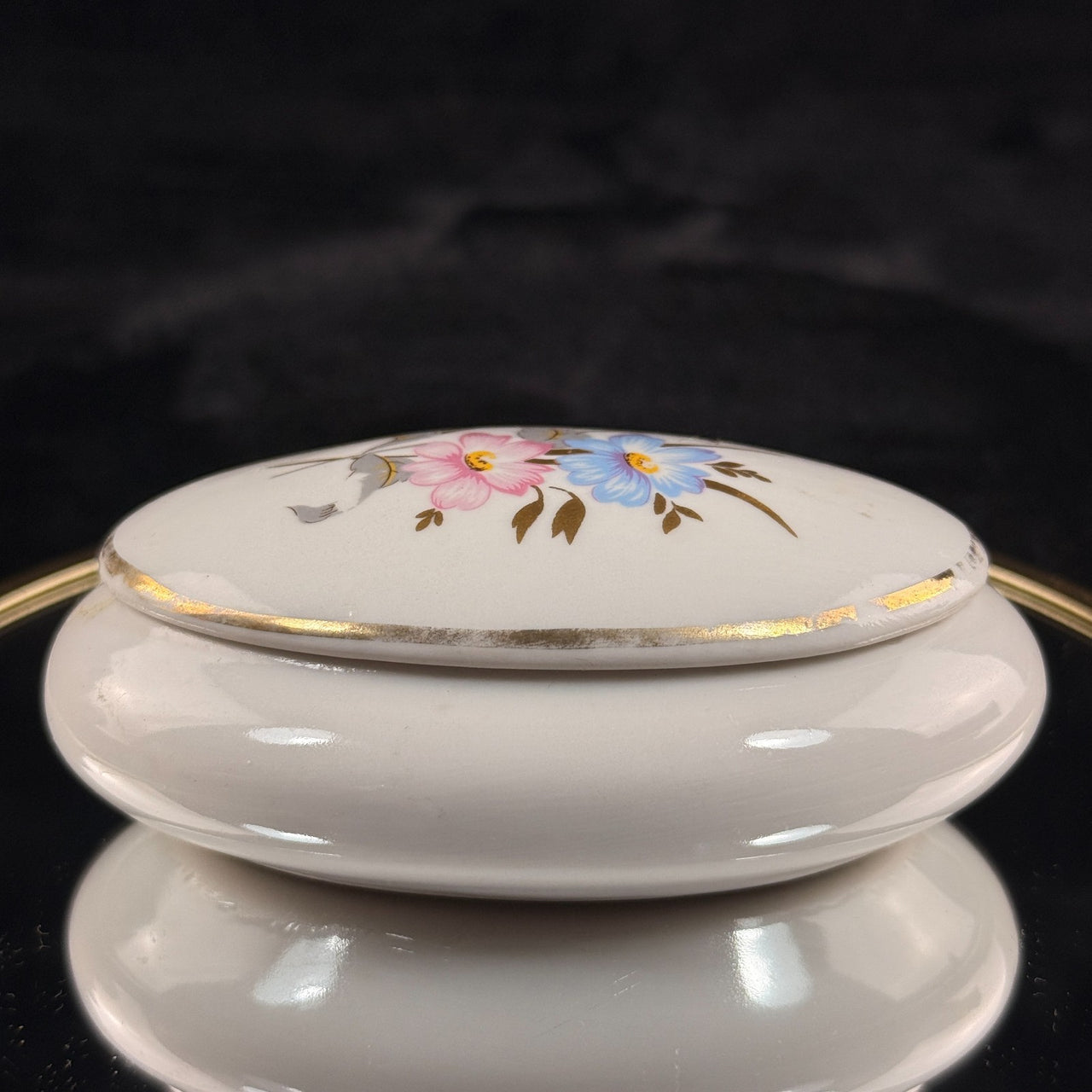 Pâte MPA de Limoges France Oval Trinket Box Jewelry Casket Floral Gold Trim see5