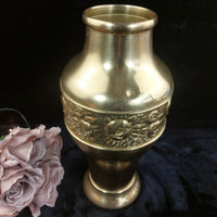 Thumbnail for Vtg/ Antique Brass Vase Embossed Floral Design   Decor Patina Dent Wear 13