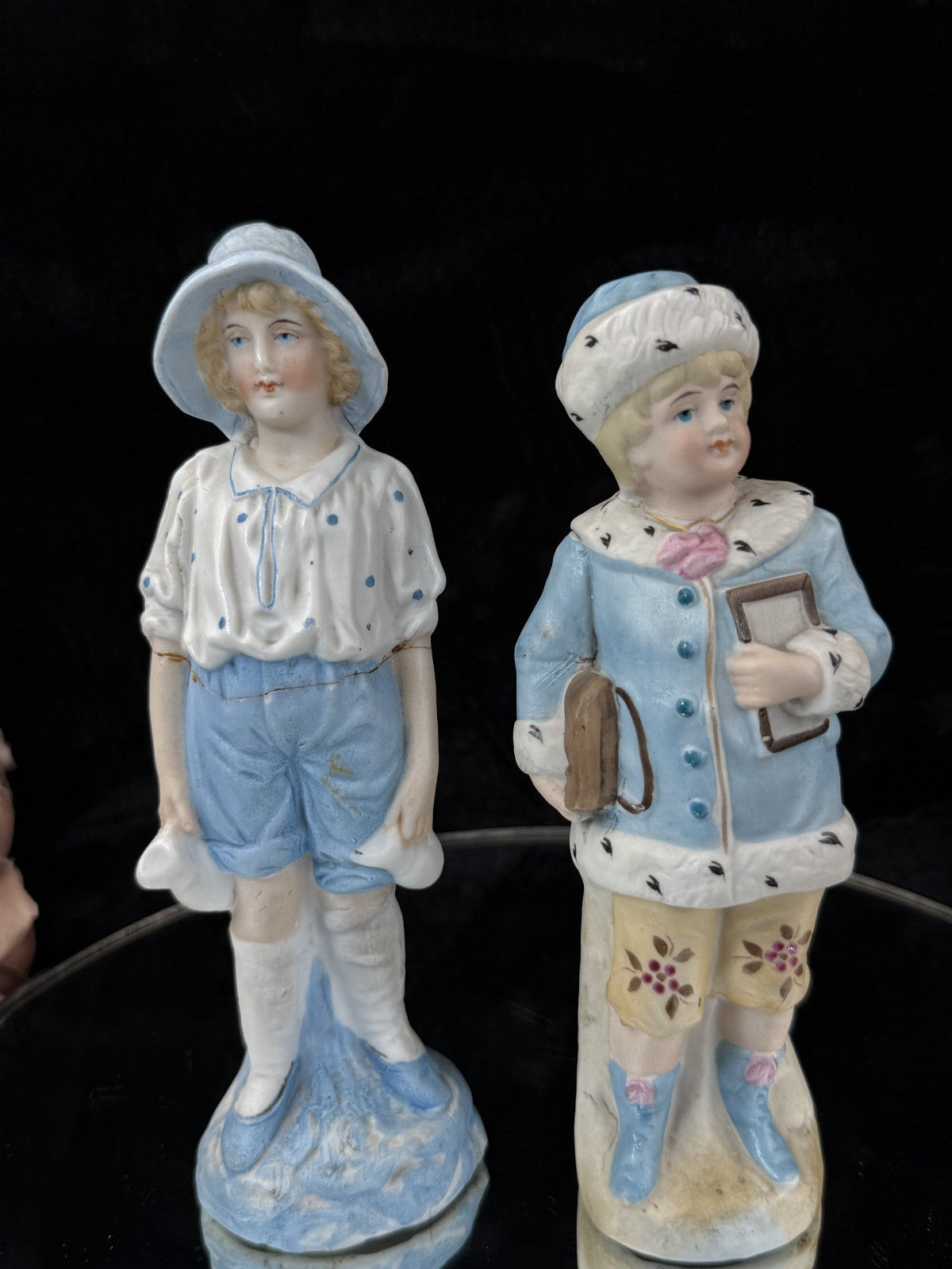 Antique 19th c German Porcelain Figurine Pair Two Children Bisque &Glazed Finish17