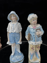 Thumbnail for Antique 19th c German Porcelain Figurine Pair Two Children Bisque &Glazed Finish17