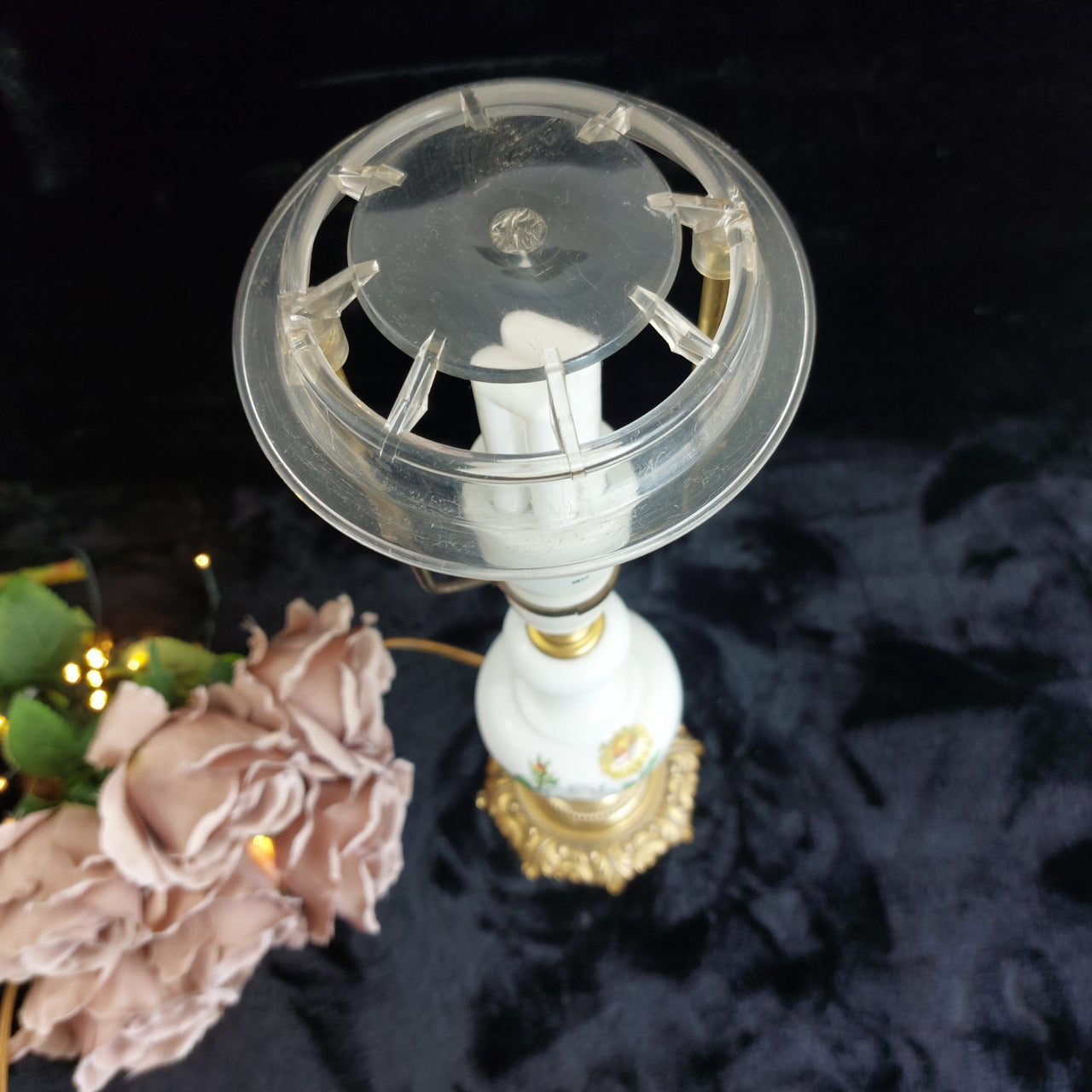 Stunning Italian Porcelain gold brass Floral Table Lamp antique Decor 17" Italy4
