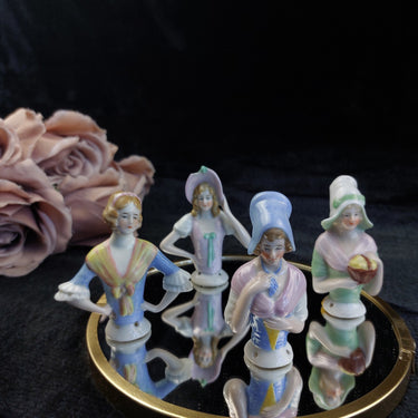 Porcelain Half Doll Lot of 4 Foreign Marked Hand Painted Figurines 3in Worn0