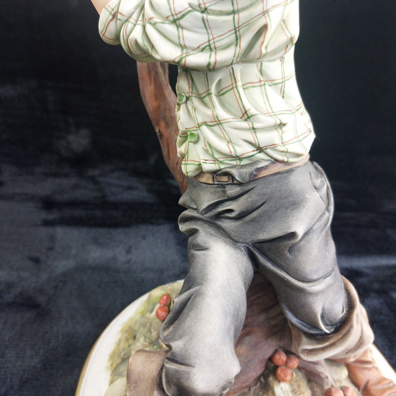Ades Fisherman Signed Capodimonte Porcelain Figurine 17"Tree Base Italy pics see13