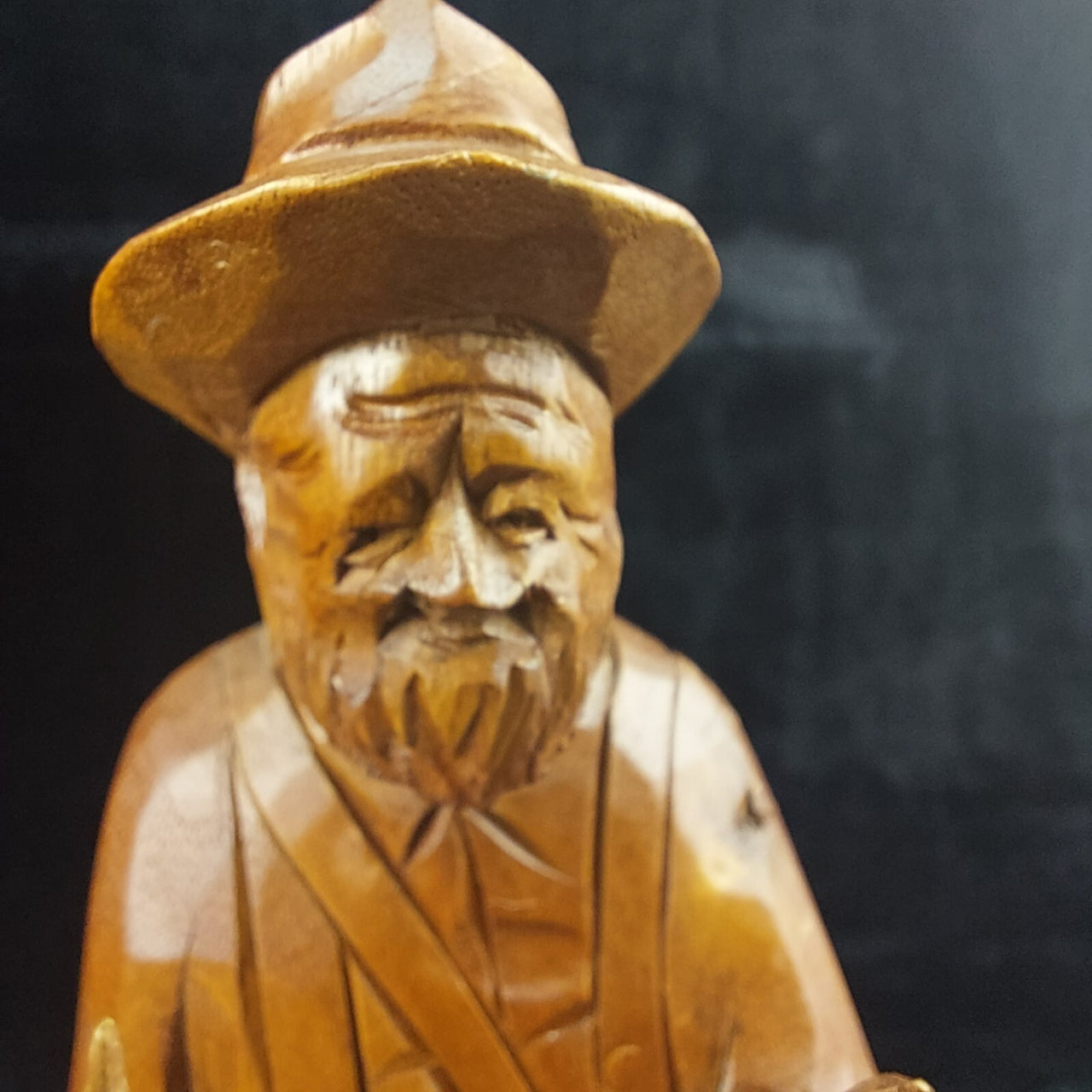 Wooden Vintage SculptureFisherman -Folk Art - Jocelyn Caron - Chipped Hand15
