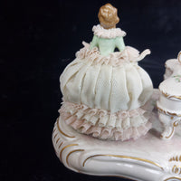 Thumbnail for Dresden UNTERWEISSBACH Girl Singing and Musician Porcelain Lace Figurine Group.10