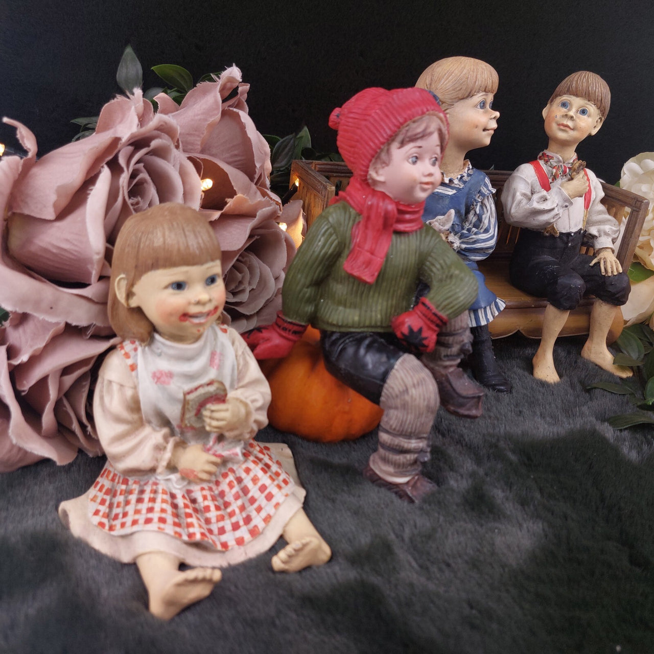 Candy Designs Rare Norway Children Figurines Set – Mixed Conditions, With Bench 18